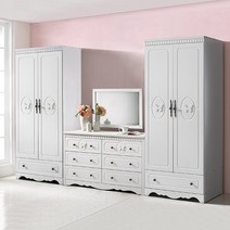 미자크 로맨틱 풀세트 / 옷장2개+3단와이드 옷장세트 장농 이불장 드레스룸 서랍옷장, 로맨틱원서랍2+3단와이드(화이트)