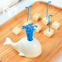 SNN Planet 고래 과일포크 과일픽 도시락용픽, 화이트&블루