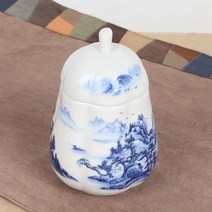 청화 백자 산수화 차통 (꼭지)