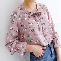 스타일슈 라일락 플라워 긴팔 블라우스