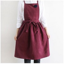 강남콩 원피스 앞치마 코싸지 가벼운 고급 면 단체 교회 신혼 새댁 포인트, 와인, 1개