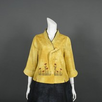 부국사임당 여성 생활한복 감물염색 인견 데이지 꽃자수 내림깃 저고리 개량한복