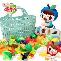 아이큐토이 애플이 과일썰기 까기 + 바구니 소꿉놀이, 블루