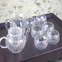 유리 골 티포트 (250ml) 숙우 2중잔 6인 다기 / 다도교육 티포트 찻잔