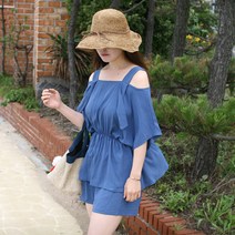 터치라인 2set 쉬폰 오프숄더 여름 비치웨어 팬츠세트