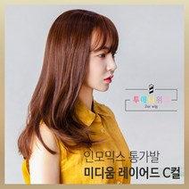 레이어드컷 통가발 인모 믹스 여자 가발 여성 탈모 항암 가발, 투톤브라운, 1개