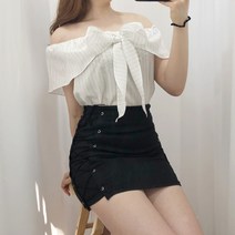 리피니피 오프숄더 레이스 프릴 리본 블라우스