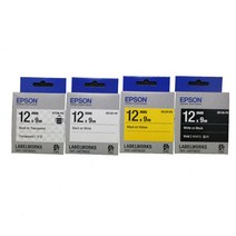 엡손 라벨테이프 12mm 투명 흰색 노랑 검정바탕, 검정 SD12K-PX