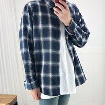 바이훈 남성 빅사이즈 네이비 플란넬 체크셔츠