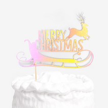 [인디케이] 눈썰매끄는 루돌프 케이크토퍼, 크라프트골드(310g), 1개