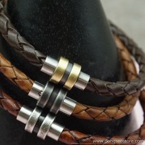 동서스토어 빈티지 스텐 자석 마감-2단홈(4 5.6mm) 가죽팔찌 재료 추천, 흑버니쉬-4mm
