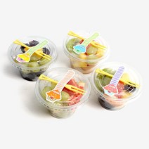피크닉앤패키지 투명컵 평면뚜껑(7온스)+노랑미니포크+스티커set, 투명컵 평면뚜껑(7온스)+노랑미니포크+스티커 20set, 20set