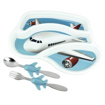 키즈펀웨어 미 타임 밀 유아동식기세트, Jet Plane, Plate + Fork + Spoon