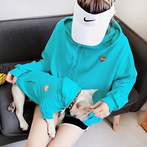 볼독 강아지커플룩 애견커플옷 애견견주커플룩(비비드컬러후드티) 커플옷, 민트