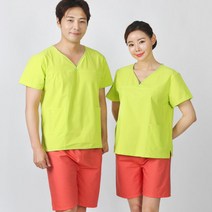 웰컴가운 SY05 사우나 가운 찜질복 상하의 태국마사지 피부관리 남녀공용, SY05_연두다홍_M, 1세트