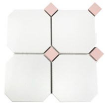 중앙데코 옥타곤 팔각모자이크 타일 148각, 옥타곤모자이크/148각 화이트+핑크포인트, 1장