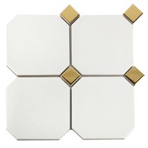 중앙데코 옥타곤 팔각모자이크 타일 148각, 옥타곤모자이크/148각 화이트+골드포인트, 1장