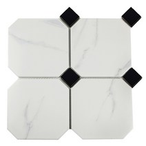 중앙데코 옥타곤 팔각모자이크 타일 148각, 옥타곤모자이크/148각 비앙코+블랙포인트, 1장