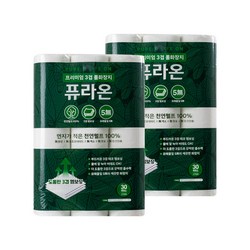 퓨라온 프리미엄 천연펄프 3겹 휴지 엠보싱 비데겸용 롤화장지 30롤, 2개, 30개입, 27m