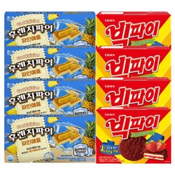 해태 크라운 후렌치파이 파인애플 192g+빅파이 딸기 216g 4개씩 (총 8P) 곽과자 세트