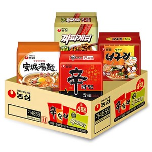 농심 신라면 120g x 5p + 안성탕면 125g x 5p + 얼큰 너구리 120g x 5p + 짜파게티 140g x 5p