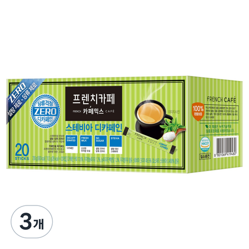 프렌치카페 스테비아 디카페인 커피믹스, 10.3g, 20개입, 3개