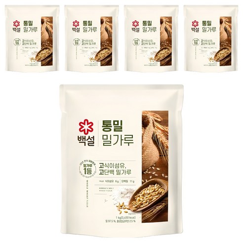 백설 통밀밀가루, 1kg, 5개