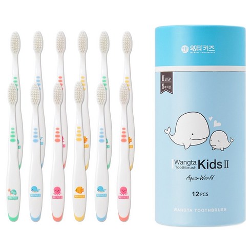 왕타 아쿠아월드 2호 어린이 칫솔, 혼합색상, 12개입, 1개
