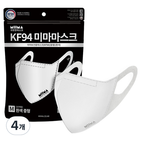 미마 보건용 마스크 성인용 KF94, 10개입, 4개, 흰색