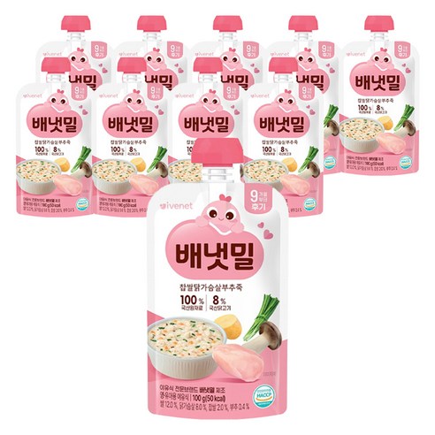 배냇밀 후기 찹쌀 닭가슴살 부추죽, 100g, 10개, 혼합맛(닭가슴살/찹쌀/부추)