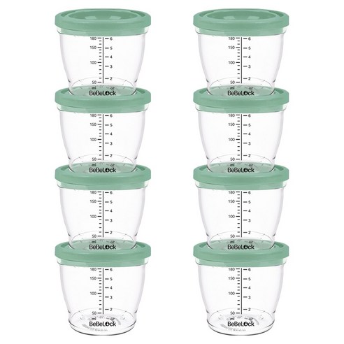 베베락 아이와 PP밀폐 이유식 용기, 180ml, 딥그린, 8개