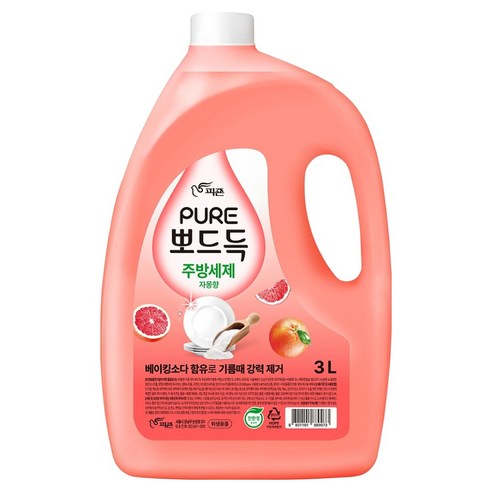 피죤퓨어 뽀드득 주방세제 자몽향, 1개, 3L