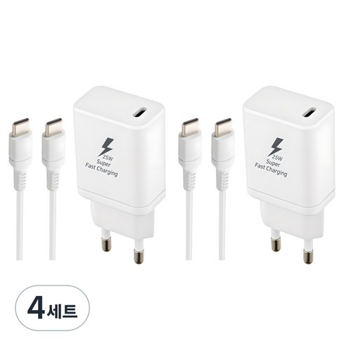 지파워 PD25W C타입 초고속 충전기 + 케이블 세트, 화이트, 4세트