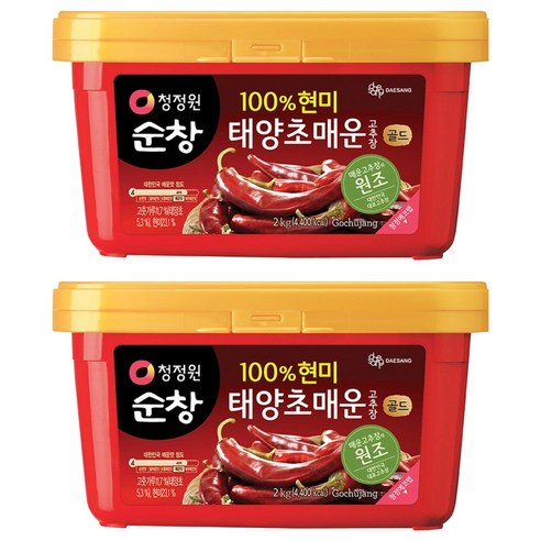 청정원순창 100% 현미 태양초 매운 고추장 골드, 2kg, 2개