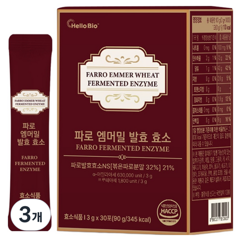 헬로바이오 파로 엠머밀 발효 효소 30p, 90g, 3개
