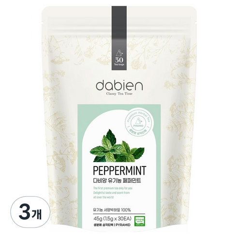 다비앙 유기농 페퍼민트 차, 1.5g, 30개입, 3개