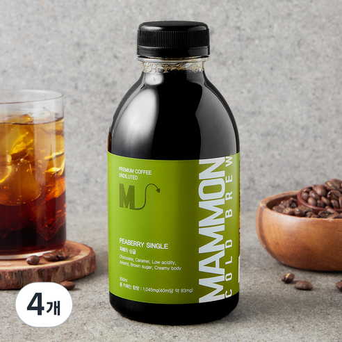 [로켓프레시] 훔볼트 마몬 브라질 피베리 싱글 콜드브루 커피원액, 4개, 500ml