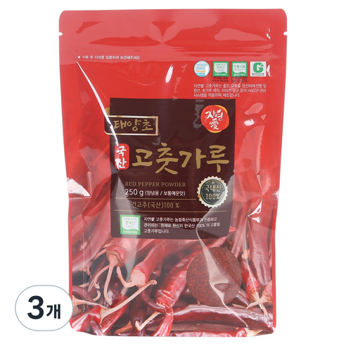 자연애고춧가루 태양초 고춧가루, 250g, 3개