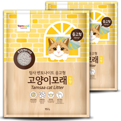 탐사 벤토나이트 응고형 고양이 모래, 15L, 2개, 무향