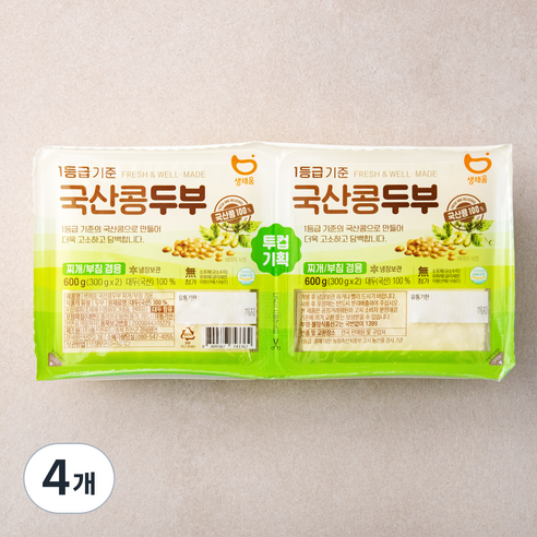 [로켓프레시] 생채움 국산콩두부, 300g, 4개