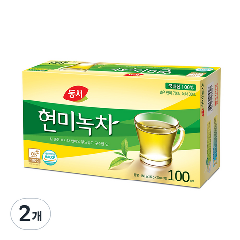 동서 현미녹차 티백, 1.5g, 100개입, 2개