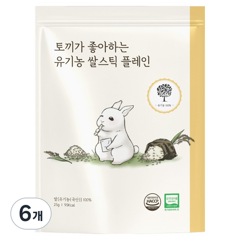 토끼가 좋아하는 유기농 쌀스틱, 6개, 25g, 플레인맛