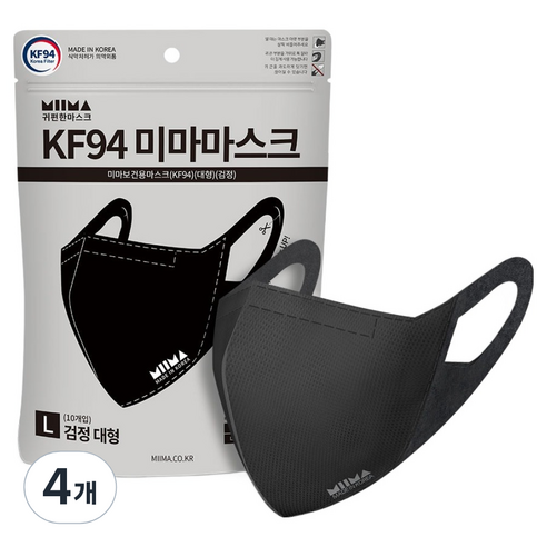 미마 보건용 마스크 대형 KF94, 10개입, 4개, 블랙