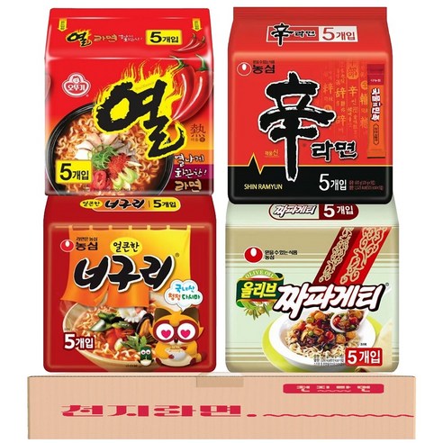 짜구리 라면종합세트 인기봉지라면 4종 20개입 (쨔파게티5, 열랴면5, 신라면5, 너구리5)