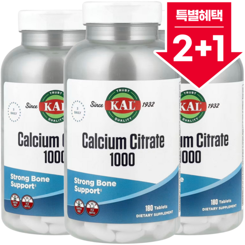 2+1 KAL 구연산 칼슘 1000 1000mg 180정 / 해외직구 미국정품, 3개