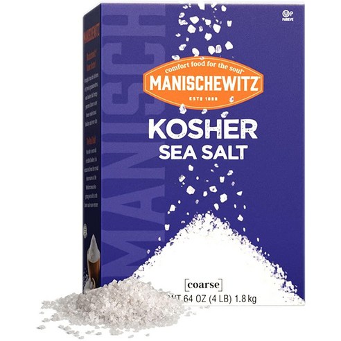 Manischewitz 천연 코셔 소금 (1.8kg(4파운드) 박스) | EZ-Pour Spout | 이탈리아 시칠리아 산 100% 굵은 바다 소금 | 요오드 프리 | 첨가제
