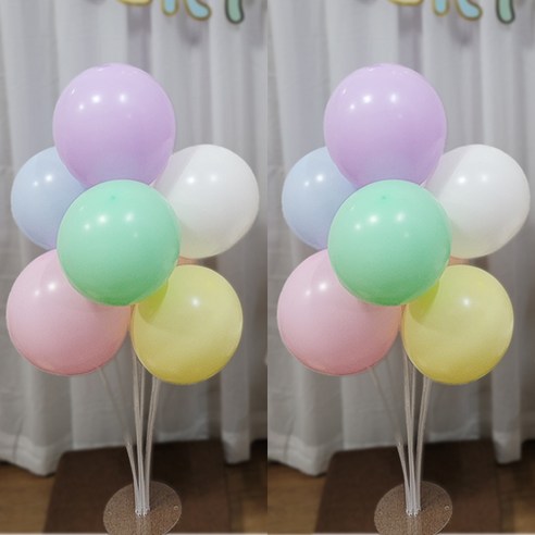 올리브파티 펄풍선 하트 풍선 풍선꽂이 풍선스탠드 2개 생일파티용품 세트, 1세트, 마카롱혼합