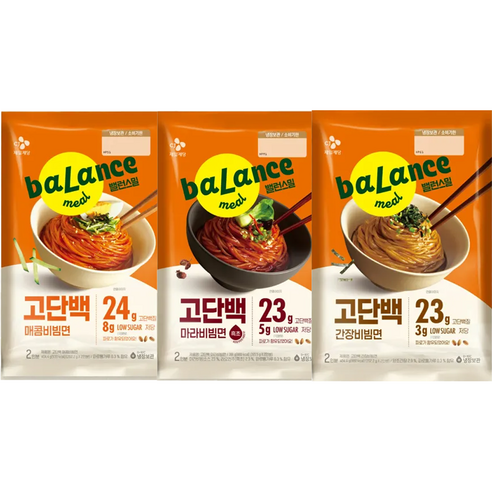(냉장)(꾸리미)밸런스밀 고단백면 3종모음(간장비빔면+마라비빔면+매콤비빔면), 1세트, 1.199kg