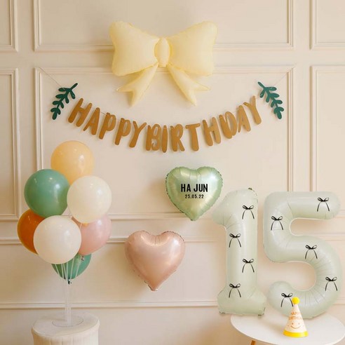 [파티랑]생일풍선 파티 가랜드 세트 파스텔 크림톤 곰돌이 컵케이크 숫자선택(모자 포함), 1세트, 16-15)선샤인올리브 숫자15