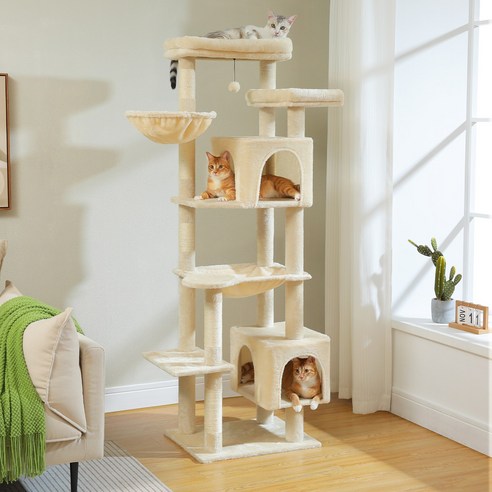 PAWZ Road 8단 대형 고양이 천 캣타워 175CM 튼튼한 cat tower 큰 사이즈 숨숨집+ 해먹+ 스크래쳐 기둥, 1개, 베이지